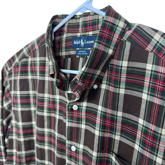 Polo Ralph Lauren Plaid Button Front Shirt Long Sleeve Autumn Mens Size XL Brown - Picture 3 of 8